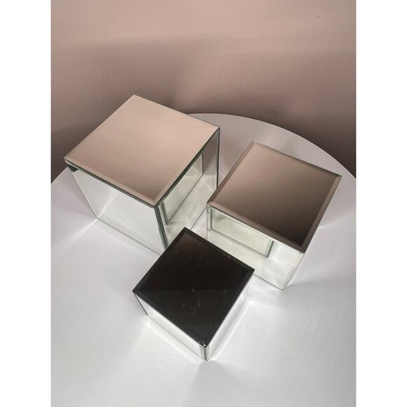 VTG SET of 3 Mirror Cube Box Stands 4", 5", & 6" makeup , candle holder, display - Picture 6 of 11